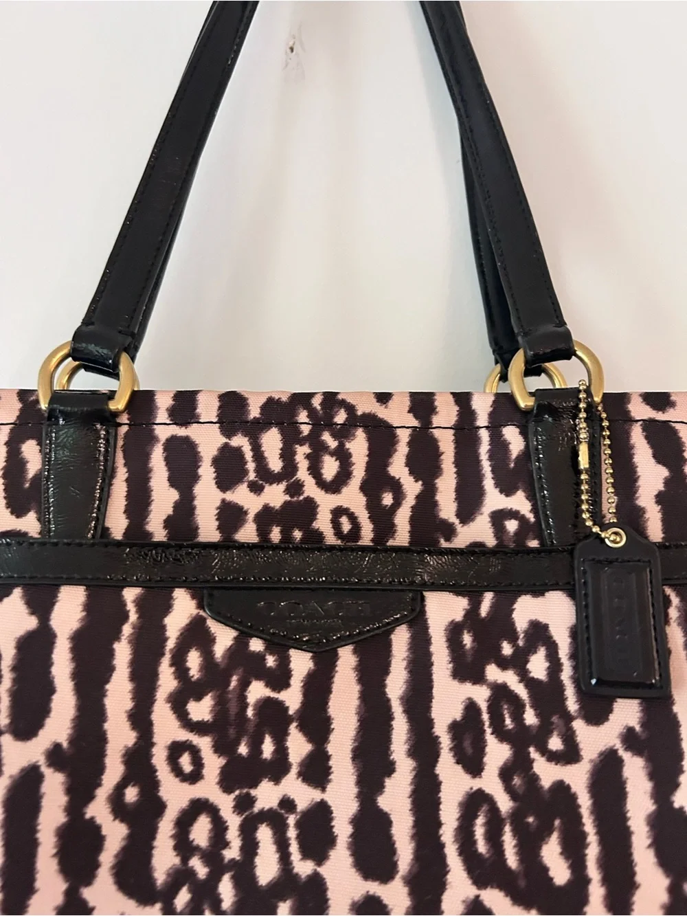 Coach Womens Leopard Print Purse with Black Trim